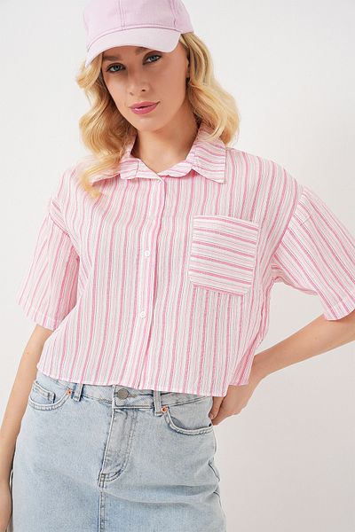 Bigdart Women's Striped Crop Shirt 20342 - Powder