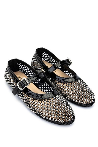 Tamer Tanca Women's Leather & Textile Black Patent Leather Ballerina Shoes