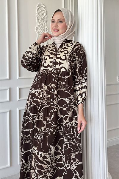 InStyle Φόρεμα με μοτίβο γραμμής καφέ βισκόζη
