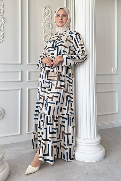 InStyle Φόρεμα μπλε βισκόζης με μοτίβο κοπής