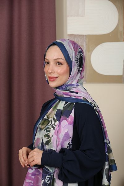 aldyoo Șal de tendință din bumbac cu modele florale Indigo Magenta