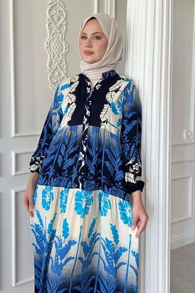 InStyle Casual Tropical Pattern Φόρεμα βισκόζης Navy Blue