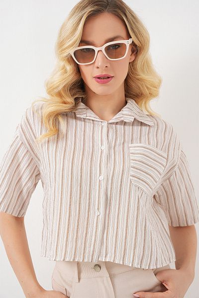 Bigdart Women's Striped Crop Shirt 20342 - Beige