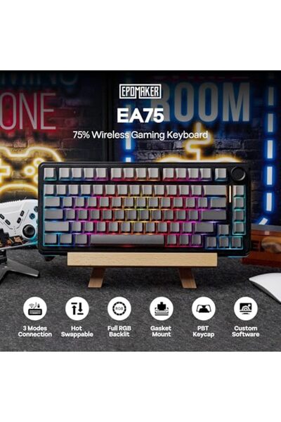 Epomaker لوحة مفاتيح ميكانيكية للألعاب EA75 75% RGB، لوحة مفاتيح لاسلكية كريمية 2.4 جيجاهرتز/Type-C/BT مع Kno