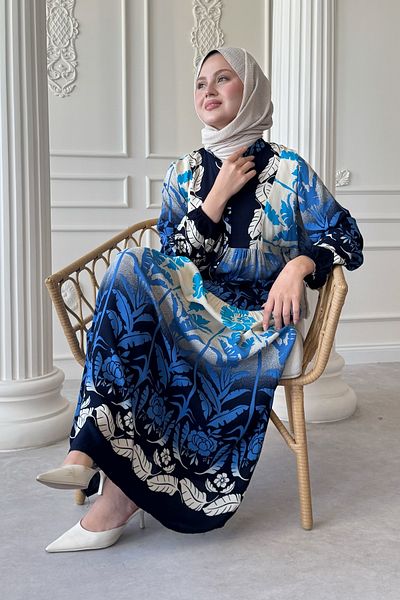 InStyle Casual Tropical Pattern Φόρεμα βισκόζης Navy Blue