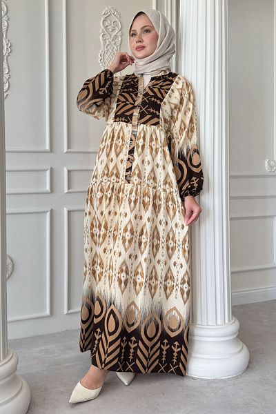 InStyle Φόρεμα με σκιά με μοτίβο καφέ βισκόζη