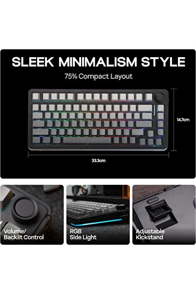 Epomaker EA75 75% RGB Gaming Mechanical Keyboard (Black Gradient, Reaper Switch)