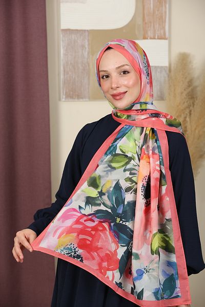 aldyoo Floral Patterned Cotton Viscose Trend Shawl Pomegranate Flower Oil