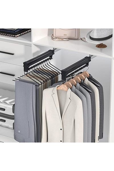 COOYA Adjustable Pull-Out Clothes Hanger Rod, Extendable Wardrobe Clothing Rail, Closet Clothes Hanger Rod