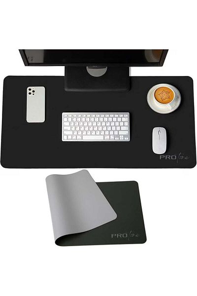 PROTONE XXL mousepad for desk protection, made of pu leather, double-sided Gray/Black, 90x45 cm