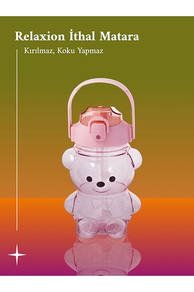 Relaxion Imported Luxury Pink Teddy Bear Flask with Neck Hanger, Gift, 1100 Ml. (449)