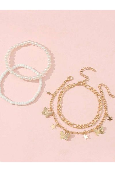 La Saade Capri Dreams- Butterfly Pearl Quadruple Luxury Anklet
