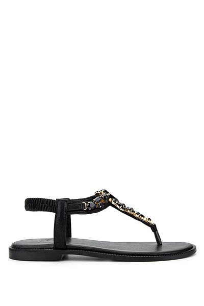 Tamer Tanca Women's Faux Leather Black Flip Flops Sandals