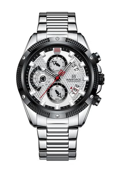 Naviforce Luxury Chronograph Wrist Watch for Men with Stainless Steel Strap Water Resistant Multi-Function