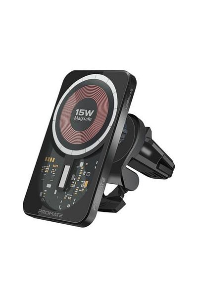 Promate The ultimate in-car wireless charging experience with a 15W fast charger. It can be mounted through the air vent.