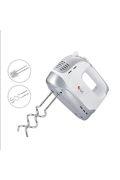 DLC Electric Hand Mixer with Beaters & Dough Hooks - White/Silver