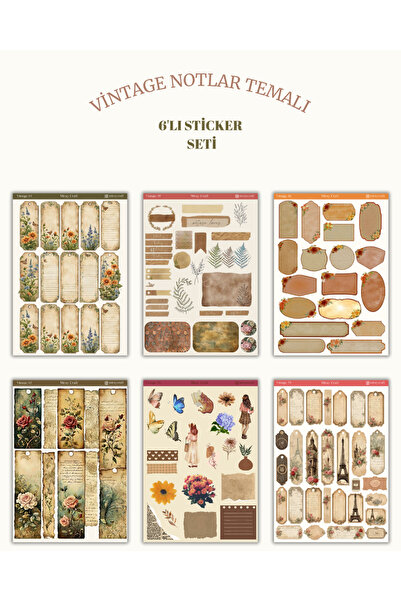 MirayDesign مجموعة مكونة من 6 ملصقات ذات طابع عتيق - 12x17 سم | للمجلة الإخبارية، سجل القصاصات، أجاندا، المخطط