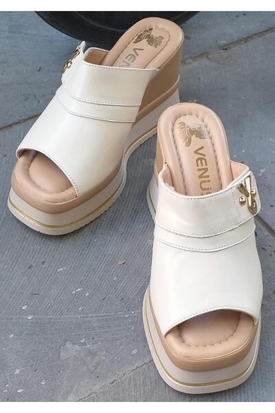 Venüs 2510904Y Women's Genuine Leather Wedge Sole Slippers