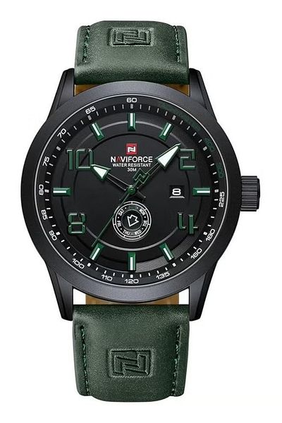 Naviforce Sport Watches for Men Leather Band Waterproof Quartz Analog Wristwatch Easy to Read with Auto Date