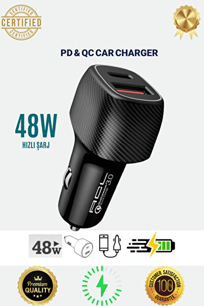 PSGT 48W Type C Ve Usb Usb Hızlı Araç Içi Şarj Aleti Araba Şarz Kiti Çakmaklık