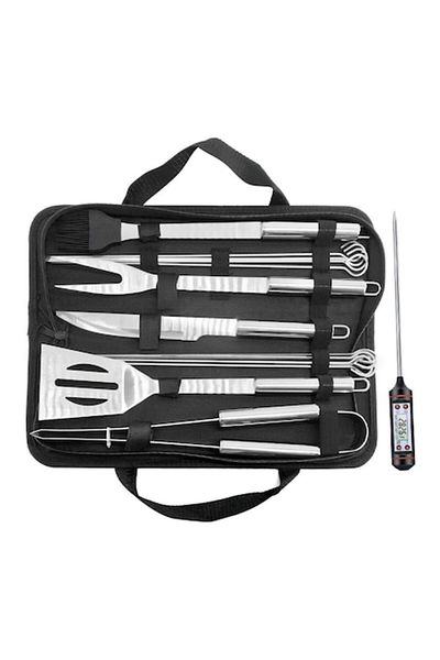 Optim Solution Set 14 Ustensile pentru Gratar cu Termometru, OPTIM SOLUTION, Accesorii Profesionale BBQ