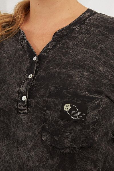 RMG Collar Crest Detailed Large Size Washable Blouse Black