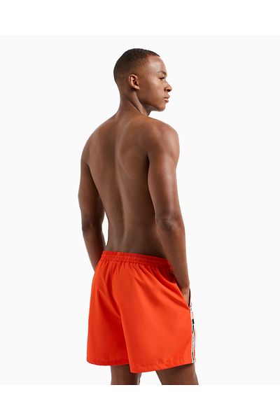 Emporio Armani Men's Normal Waist Short Length Side Stripe Brand Lettering Pattern Tie-Up Red Swimwear Em001382 Af12333-U502