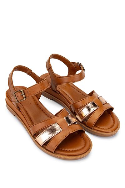 Tamer Tanca Women's Genuine Leather Tan/Rose Heeled Sandals