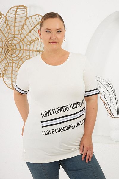 RMG I Love Printed Large Size T-Shirt Ecru