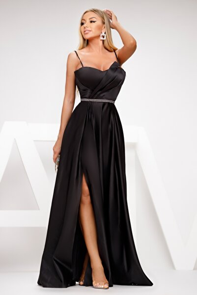 Atmosphere Fashion Rochie lungă și elegantă din tafta neagră