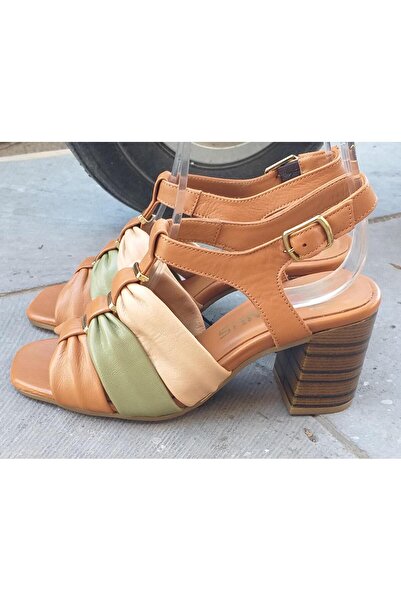 Venüs 2108517Y Genuine Leather Colored Strappy Summer Heeled Shoes