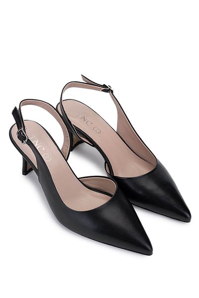 Tamer Tanca Women's Genuine Leather Black Leather Heeled Shoes
