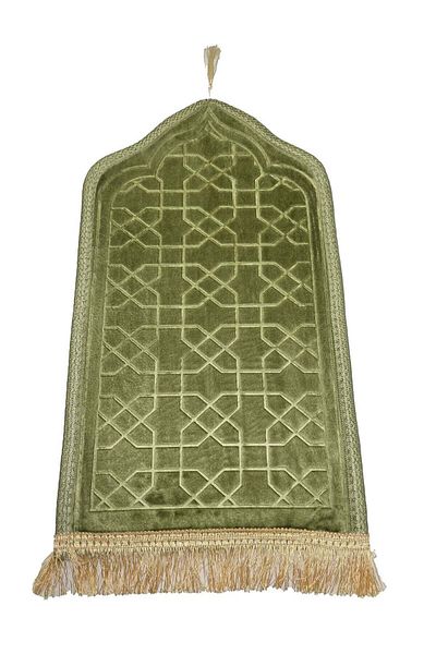 Yuwell Prayer Mat Embossed Anti-Slip Velvet Mini Prayer Mat Sajadah Mat 60X35CM Light Green