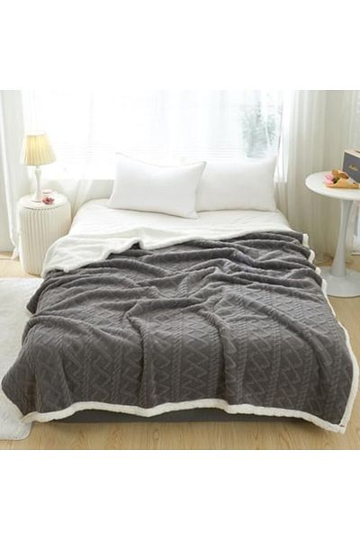 Generic Home Thick Bed Blanket Double Side Lamb Cashmere Fleece Plaid Blanket Winter Warm Throw Sofa Cover N