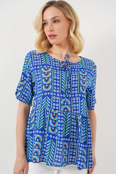 Bigdart Women's Patterned Short Sleeve Blouse 969 - Saks