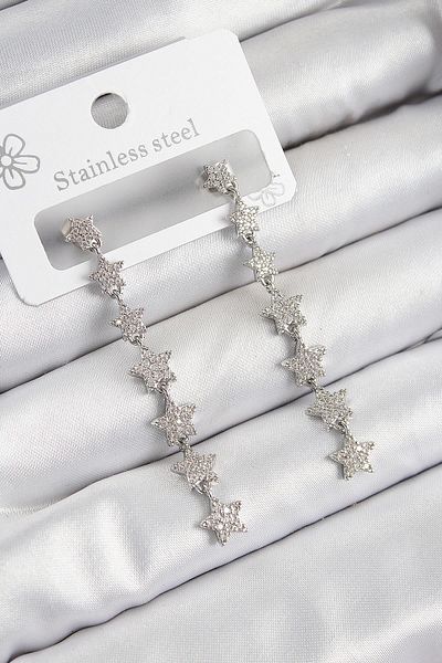 Celira Brass Zircon Stone Dangle Star Model Silver Color Women's Earrings
