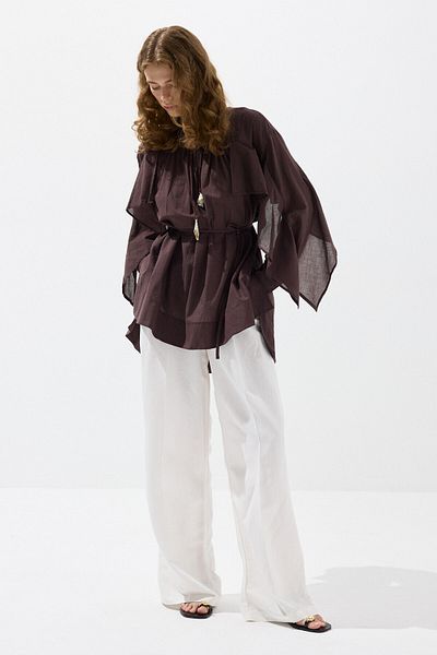 KUAD Bitter Brown Draped Sleeve Voile Tunic