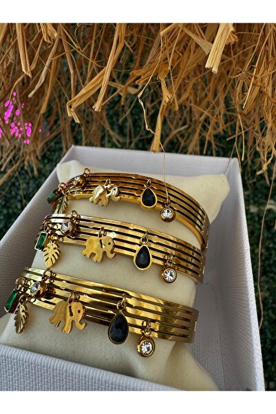 elite by seba Nazar Mavi Göz Gold Çelik Bilezik