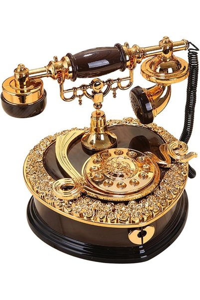 Coverzone Retro Telefon Görünümlü Kurmalı Müzik Kutusu Çekmeceli Eski Model P...