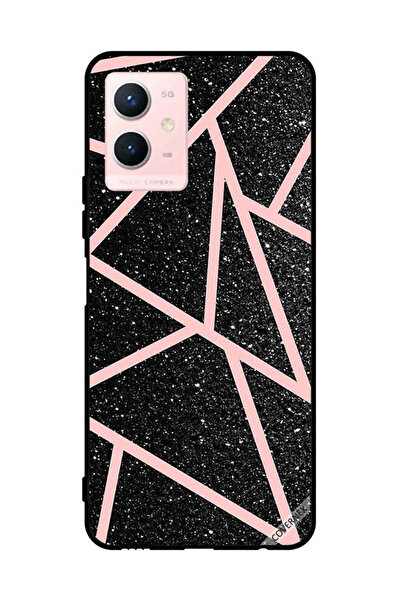 Covernex غطاء حماية لهاتف فيفو Y33s 5G أسود لامع بنقشة مسارات وردية فاتحة