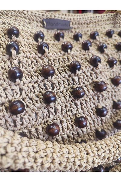 YUMAK HOBİ EVİ Wooden Beaded Paper String Knitting Bag