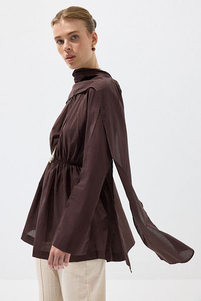 KUAD Bitter Brown Voile Tunic with Mobile Shawl