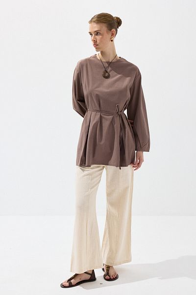 KUAD Milky Brown Pleated Basic Tunic