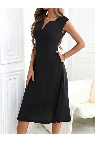 Kokosh moda Γυναικείο Αμάνικο Μίντι Εισαγόμενο Κρεπ Φόρεμα με λαιμόκοψη