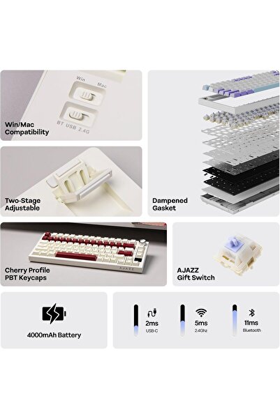 Epomaker AK820 PRO Wireless 75% Mechanical Keyboard with TFT Screen & Knob (Beige)