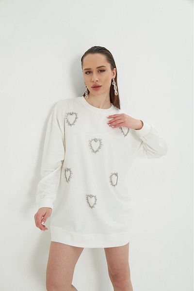 TRİKO DÜNYASI Heart Detailed Women's Tunic Oversize New Season Comfortable Fit
