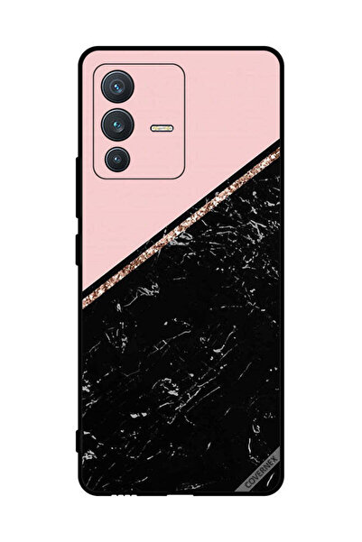 Covernex غطاء حماية لهاتف فيفو V23 5G - رخام أسود وشريط ذهبي