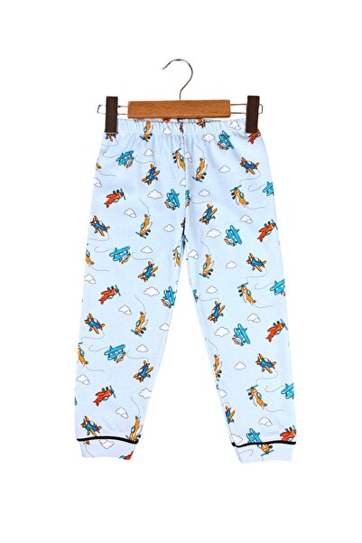 Süpermini %100 PAMUKLU GÖMLEK YAKA UZUN KOLLU MANŞETLİ UÇAK DESENLİ ERKEK ÇOCUK PİJAMA TAKIMI