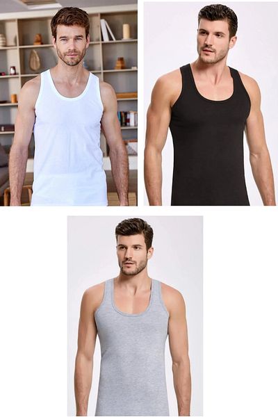 QULAT 3 Pack Men's Cotton Strap Undershirt Mixed Color