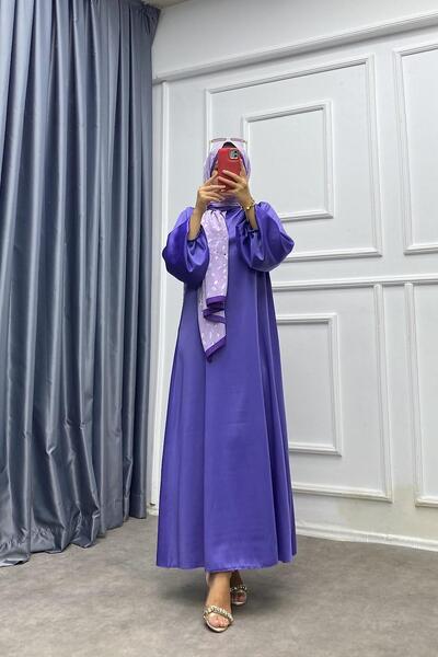 dubai showroom Balon Kol Saten Elbise Lila